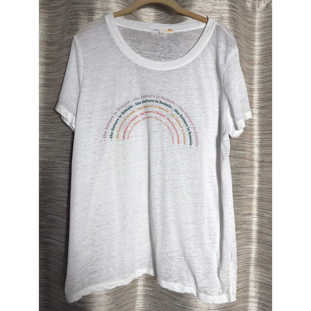 C&C‎ California The Future Is Female Rainbow Graphic Tee White Large SKU 1083